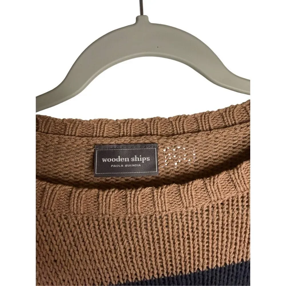 Wooden Ships Taylor Stripe Crew in Tan Size M/L